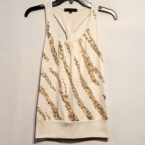 Heart Soul, size M white w copper brown & gold sequins